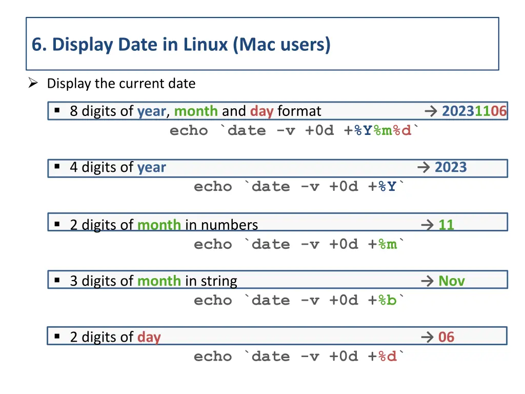 6 display date in linux mac users