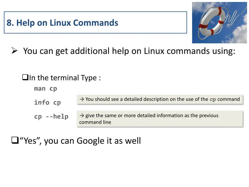 8 help on linux commands