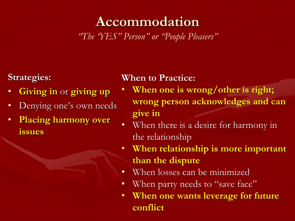 accommodation the yes person or people pleasers
