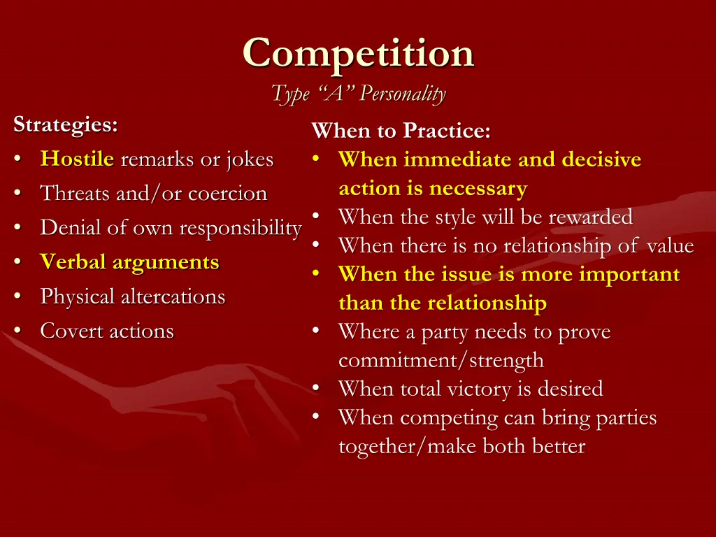 competition type a personality when to practice