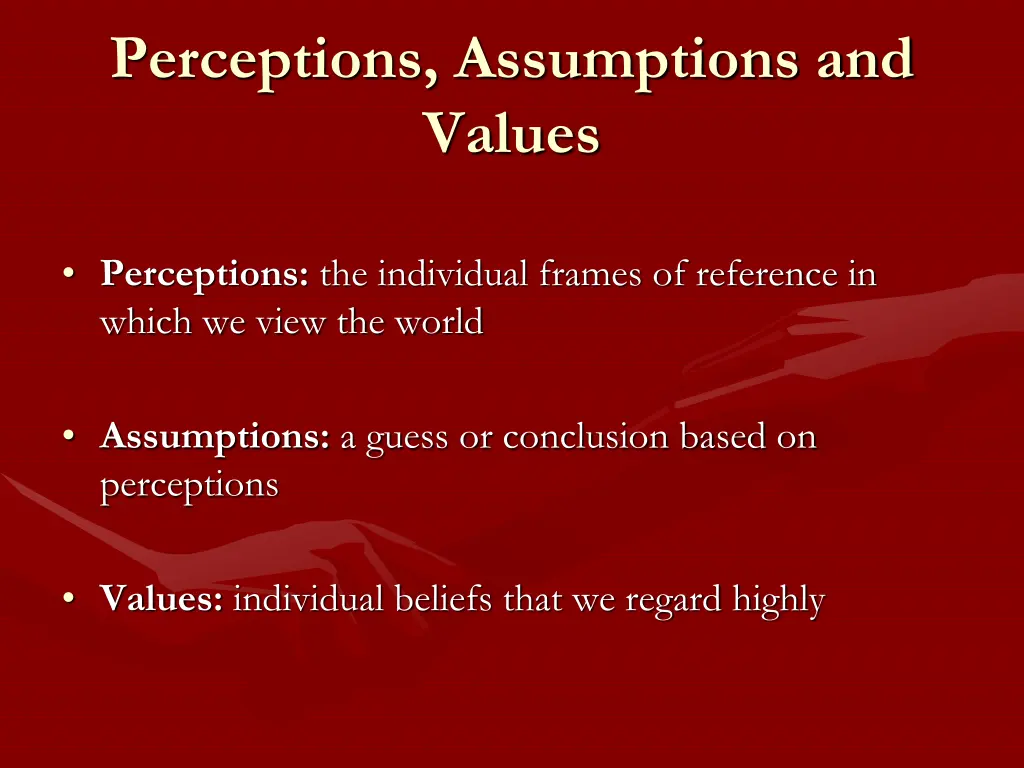 perceptions assumptions and values