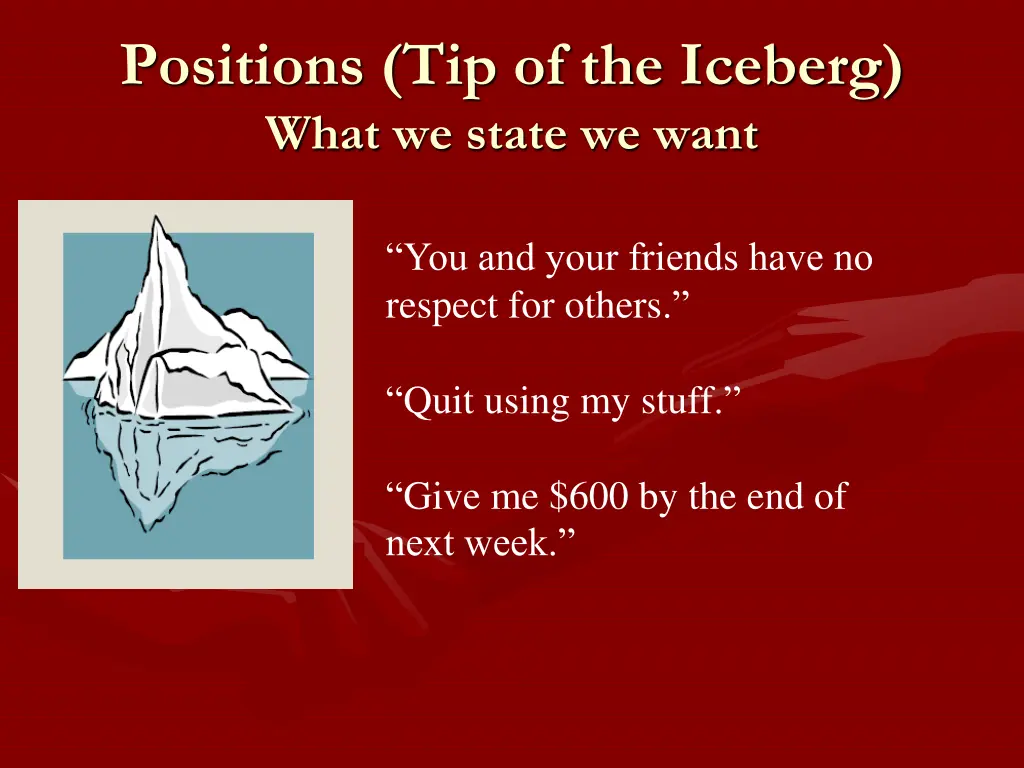 positions tip of the iceberg what we state we want