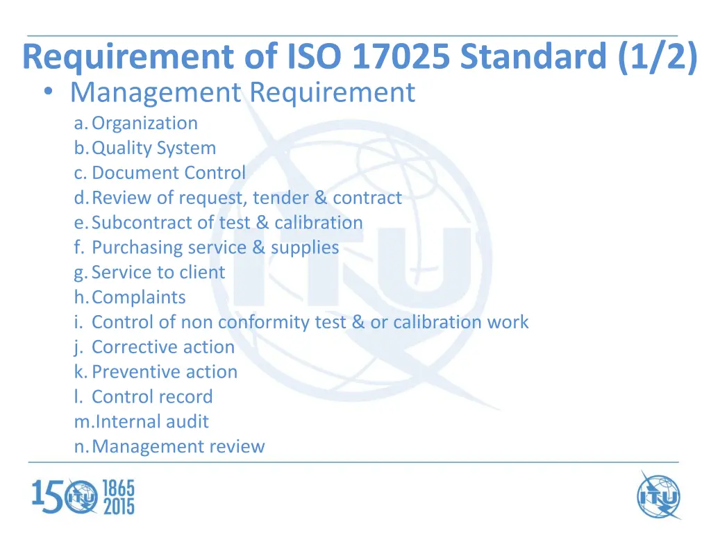 requirement of iso 17025 standard 1 2 management
