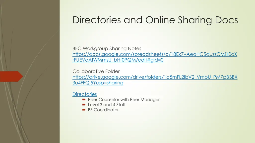 directories and online sharing docs