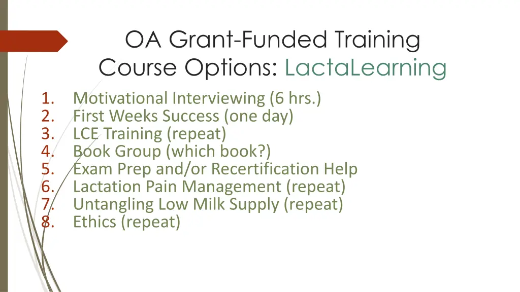 oa grant funded training course options 1