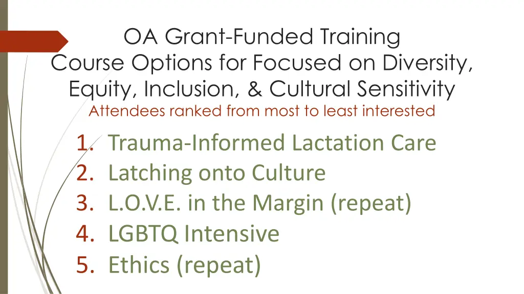 oa grant funded training course options 2