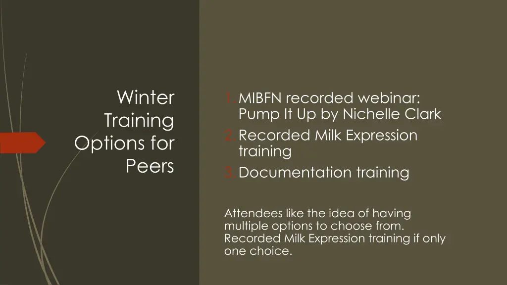winter training options for peers