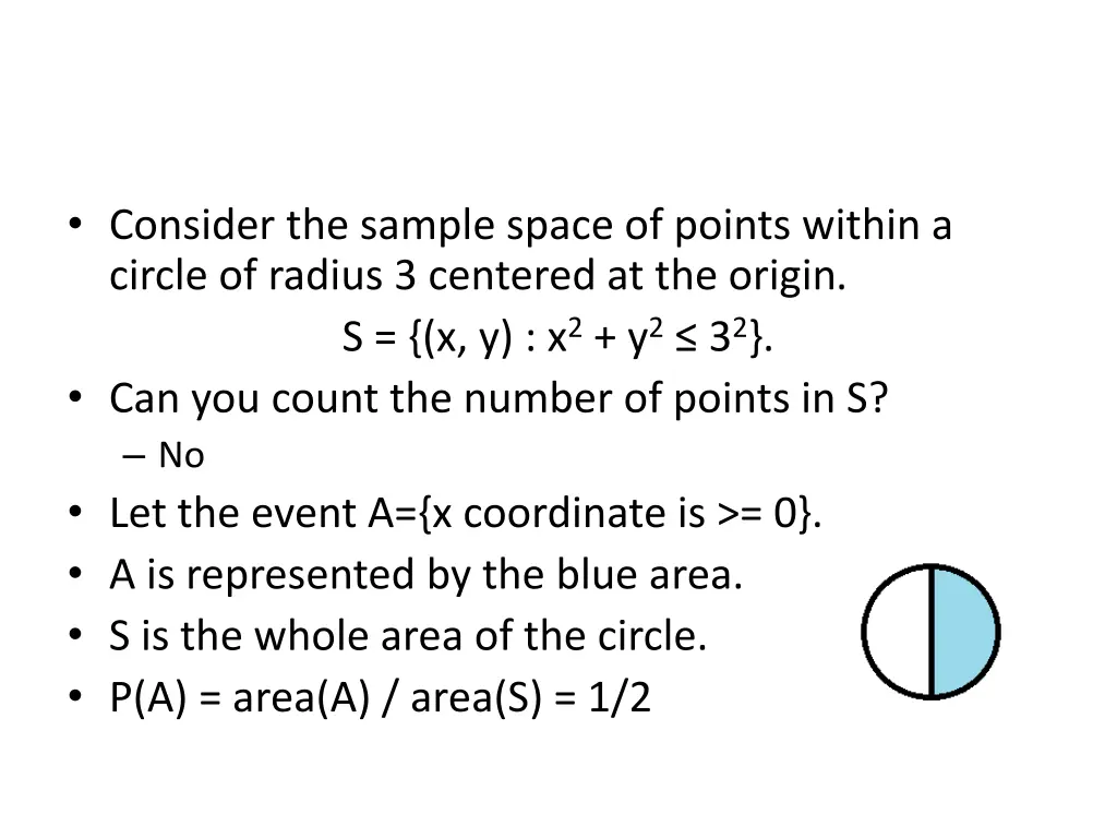 consider the sample space of points within