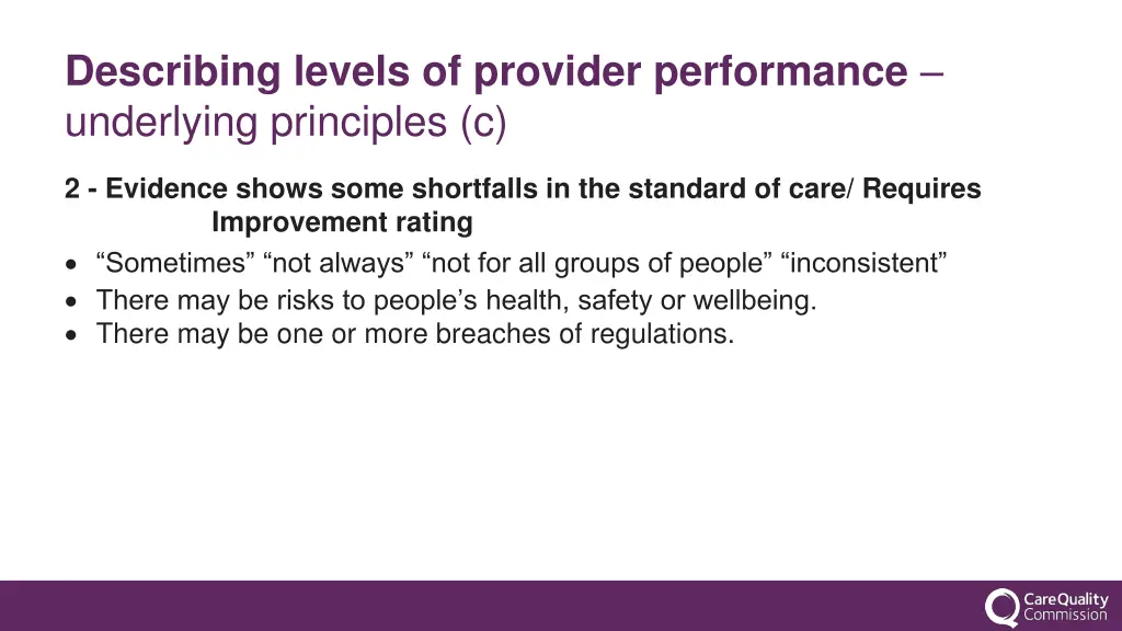 describing levels of provider performance 2
