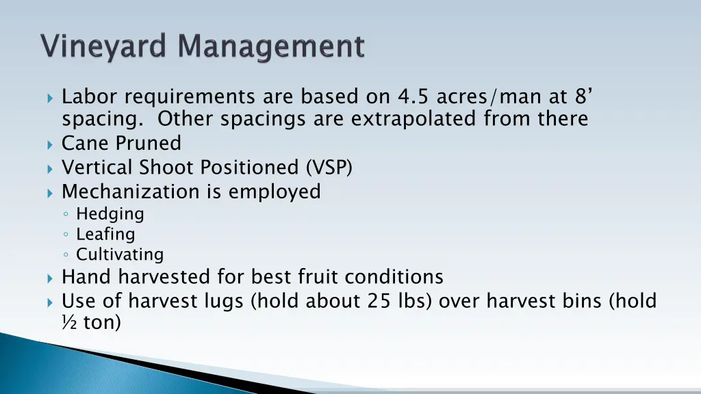 labor requirements are based on 4 5 acres