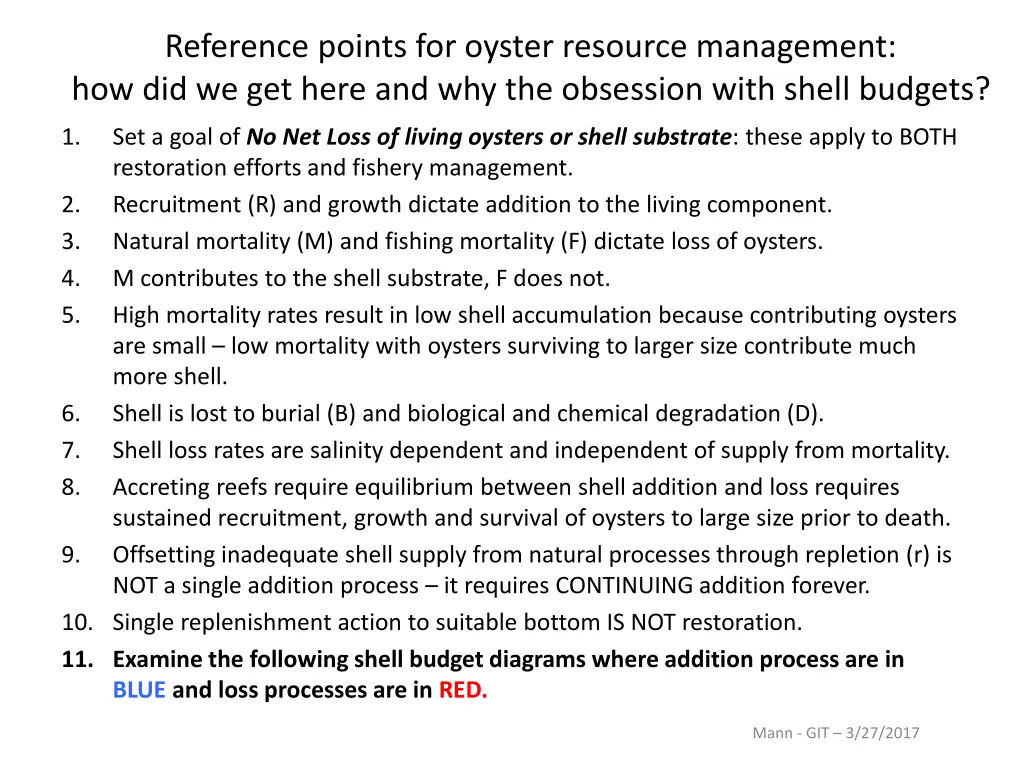 reference points for oyster resource management