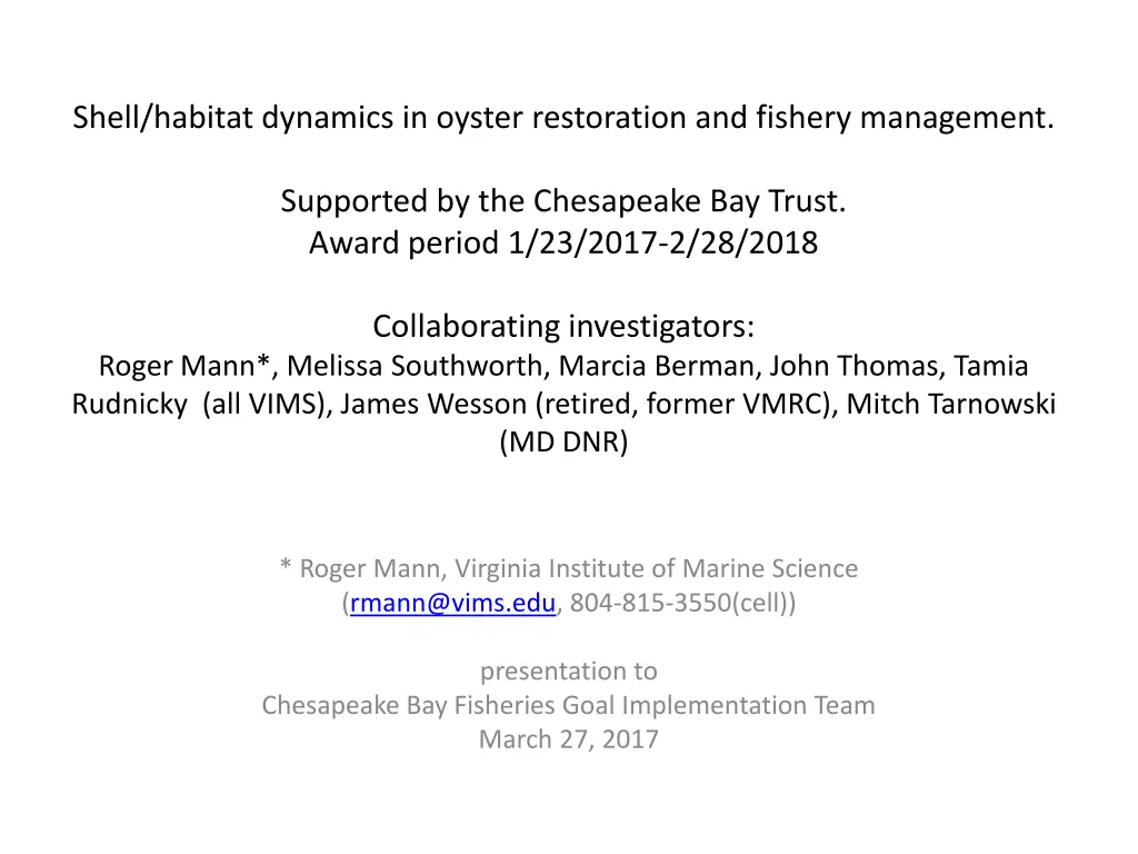 shell habitat dynamics in oyster restoration