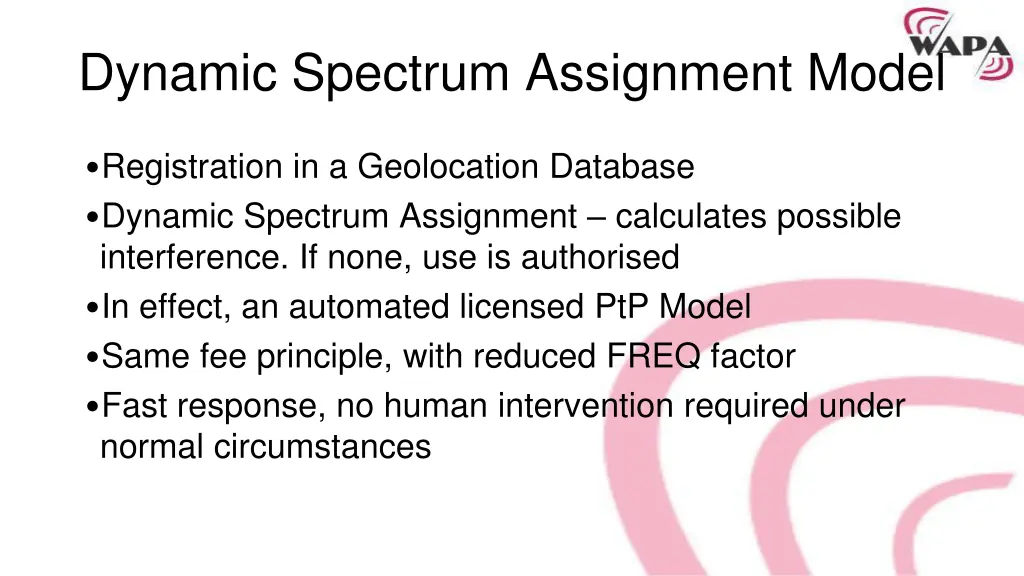 dynamic spectrum assignment model