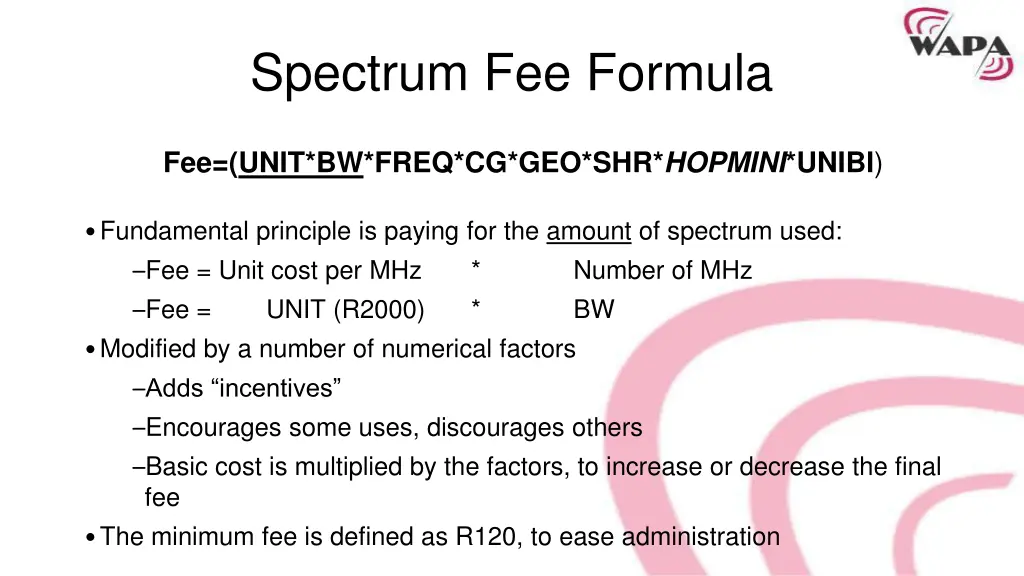 spectrum fee formula