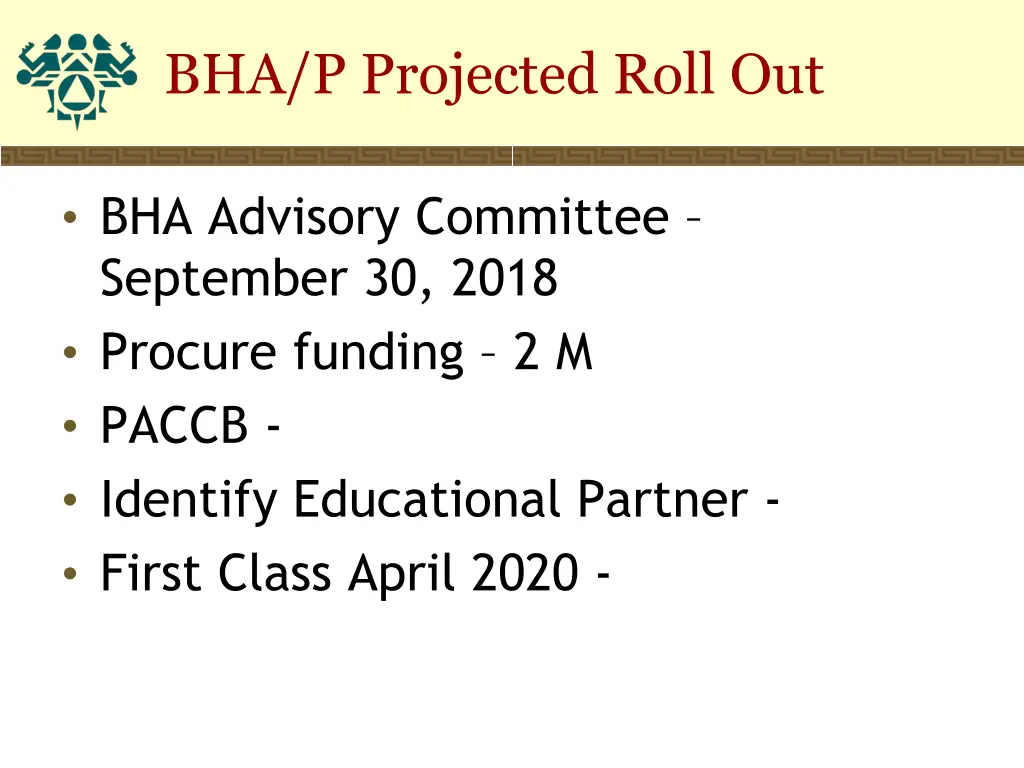 bha p projected roll out
