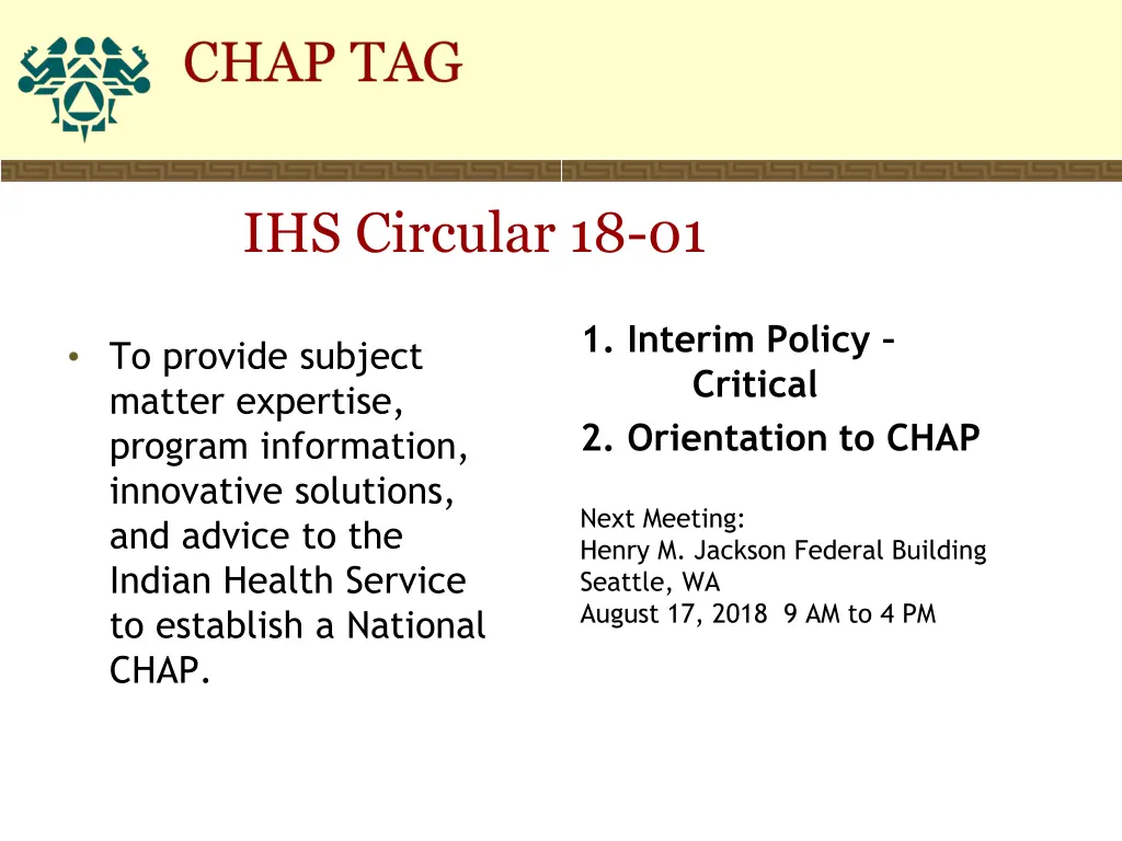ihs circular 18 01 to provide subject matter