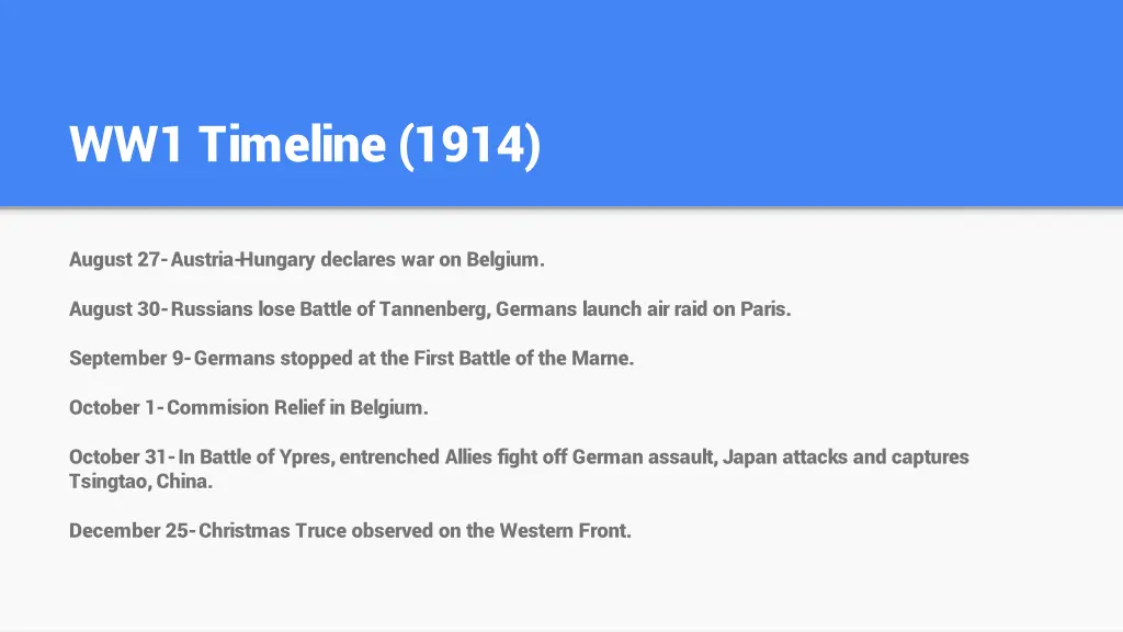 ww1 timeline 1914 1