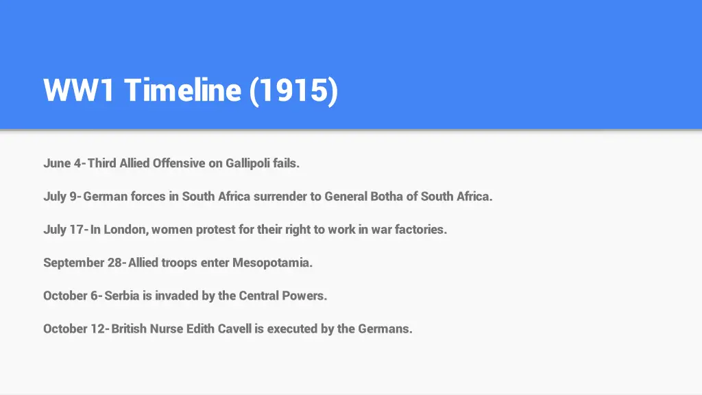 ww1 timeline 1915 1