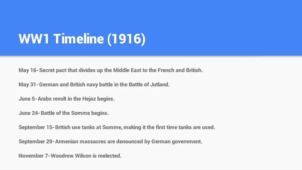 ww1 timeline 1916 1