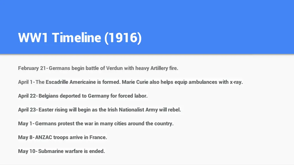 ww1 timeline 1916