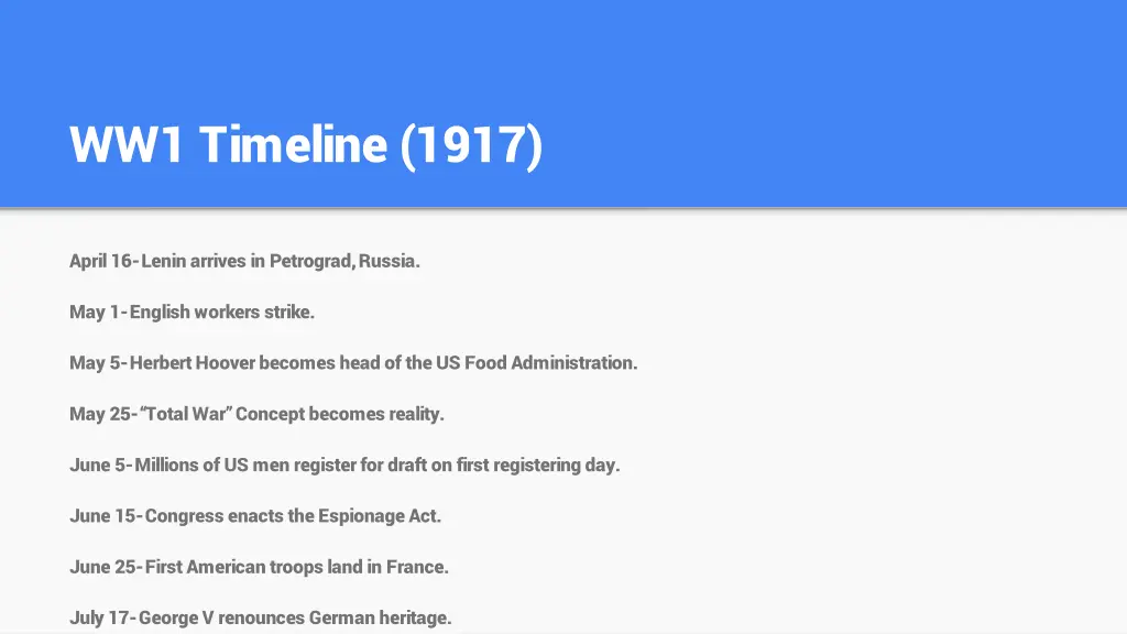 ww1 timeline 1917 1
