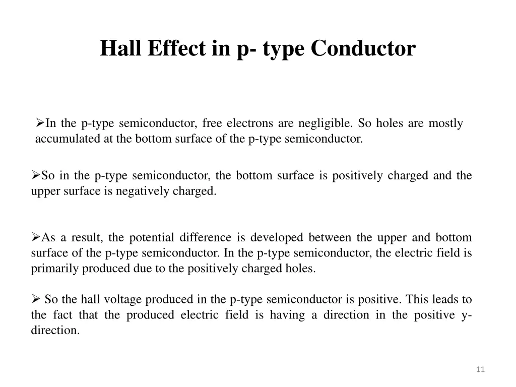 hall effect in p type conductor 1