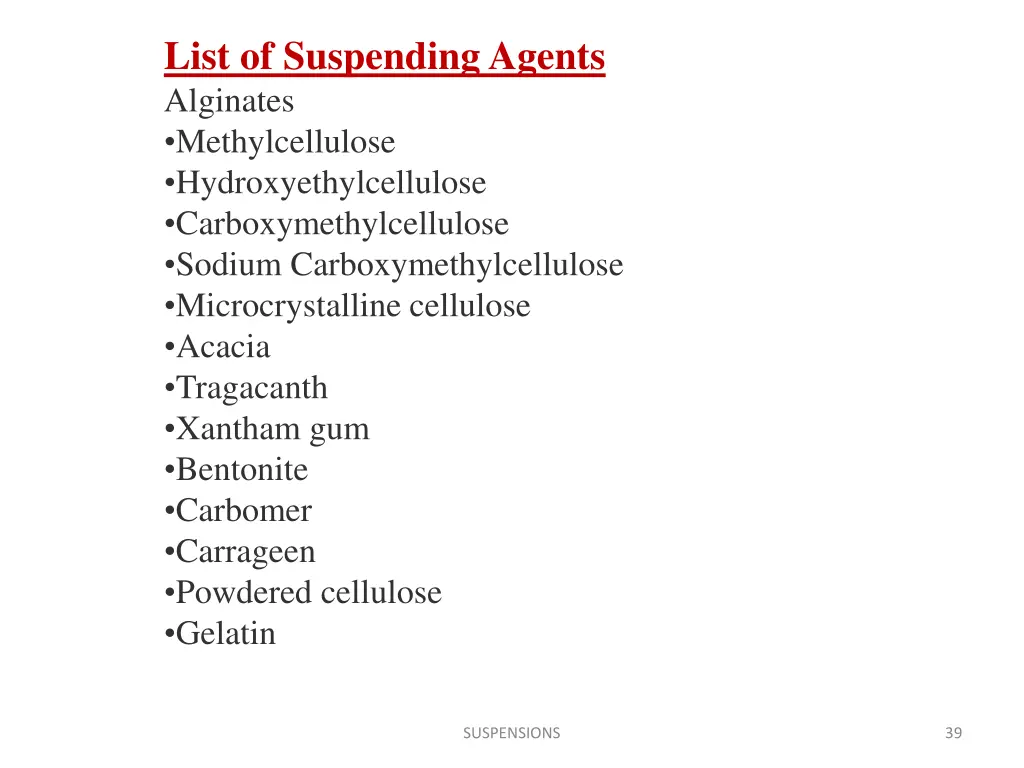 list of suspending agents alginates