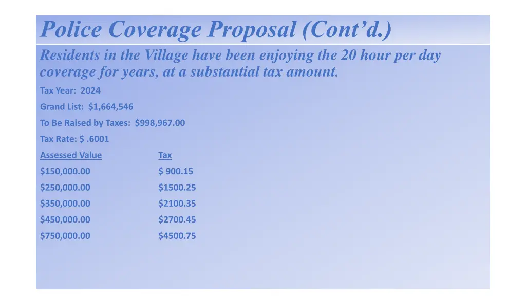 police coverage proposal cont d residents