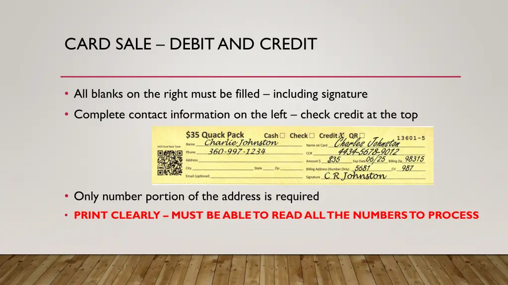 card sale debit and credit