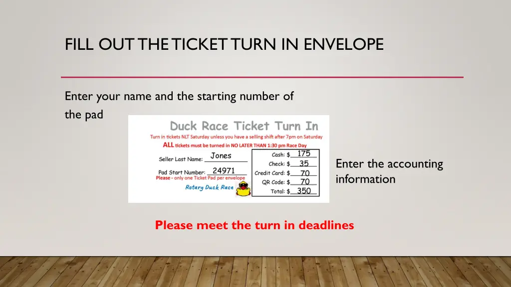 fill out the ticket turn in envelope