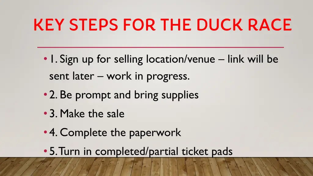 key steps for the duck race
