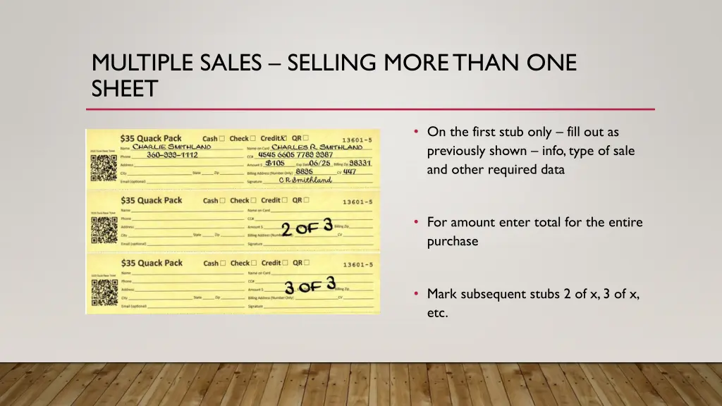 multiple sales selling more than one sheet