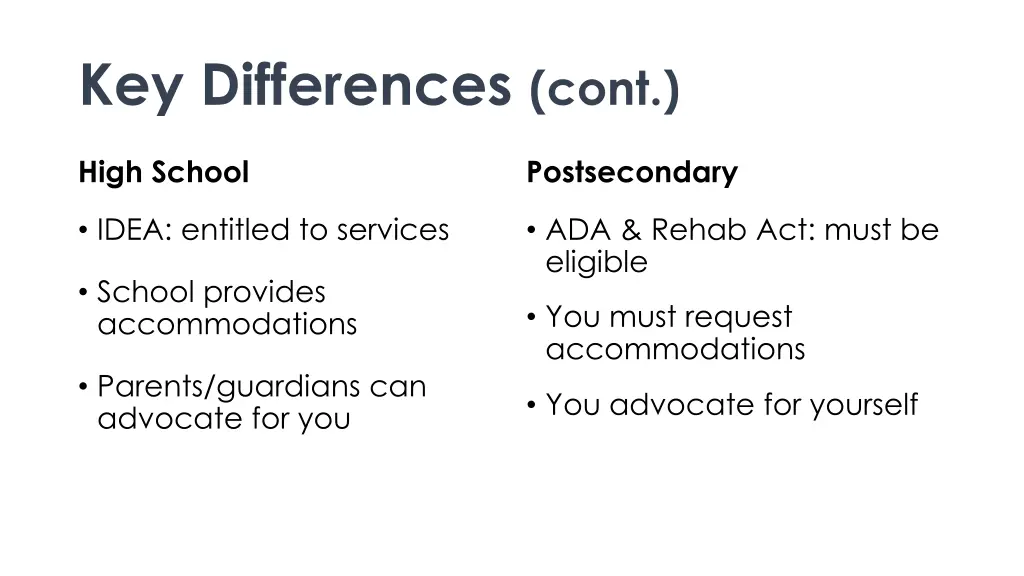 key differences cont