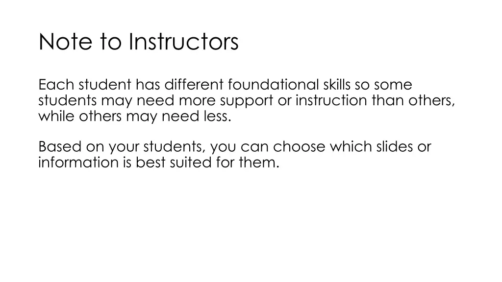 note to instructors