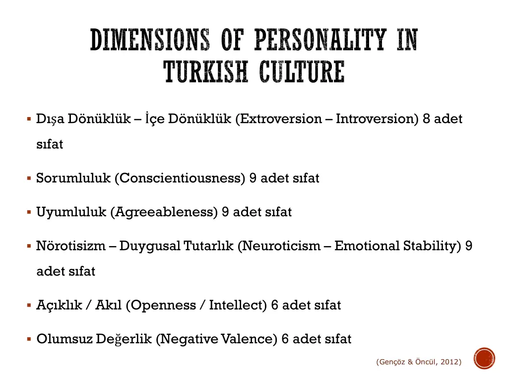 dimensions of personality in turkish culture 1