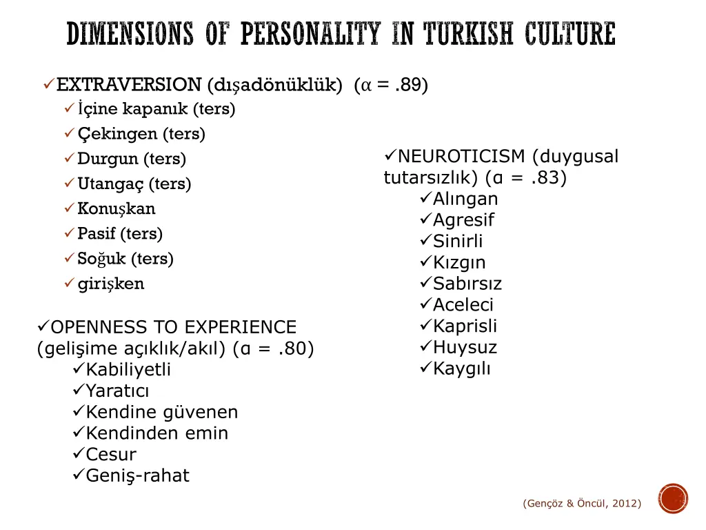 dimensions of personality in turkish culture 2