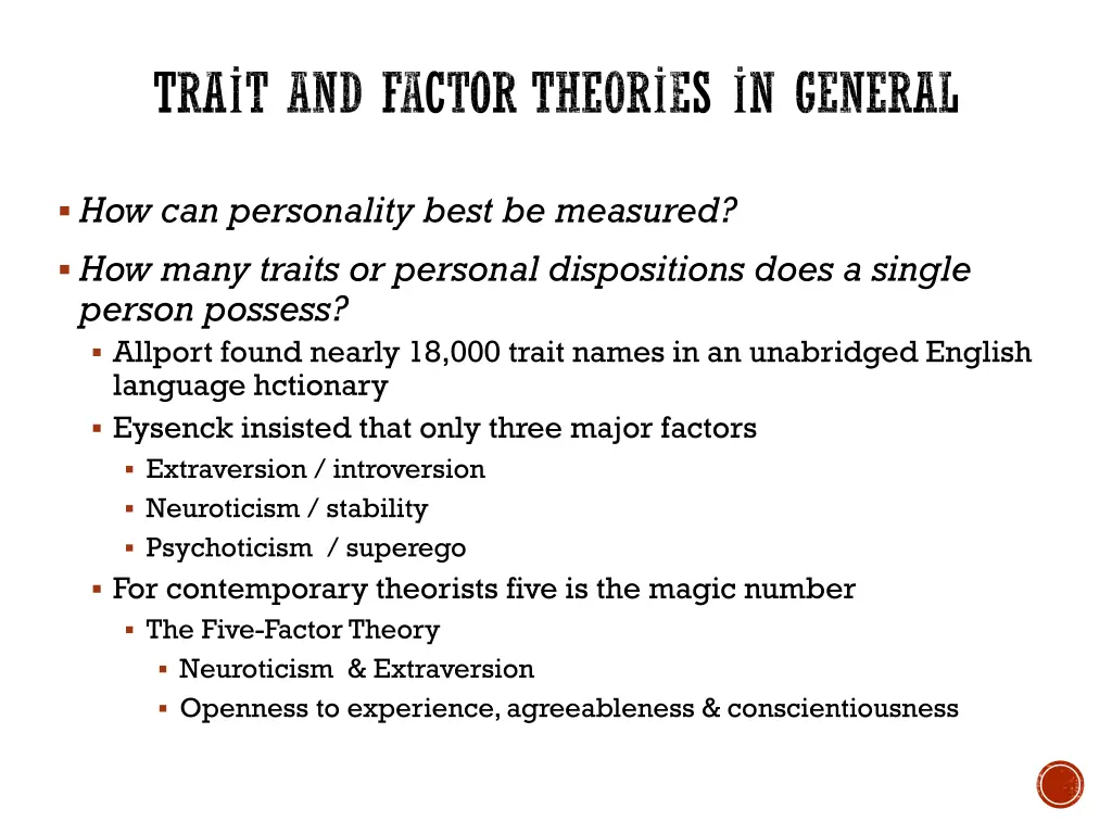 tra t and factor theor es n general