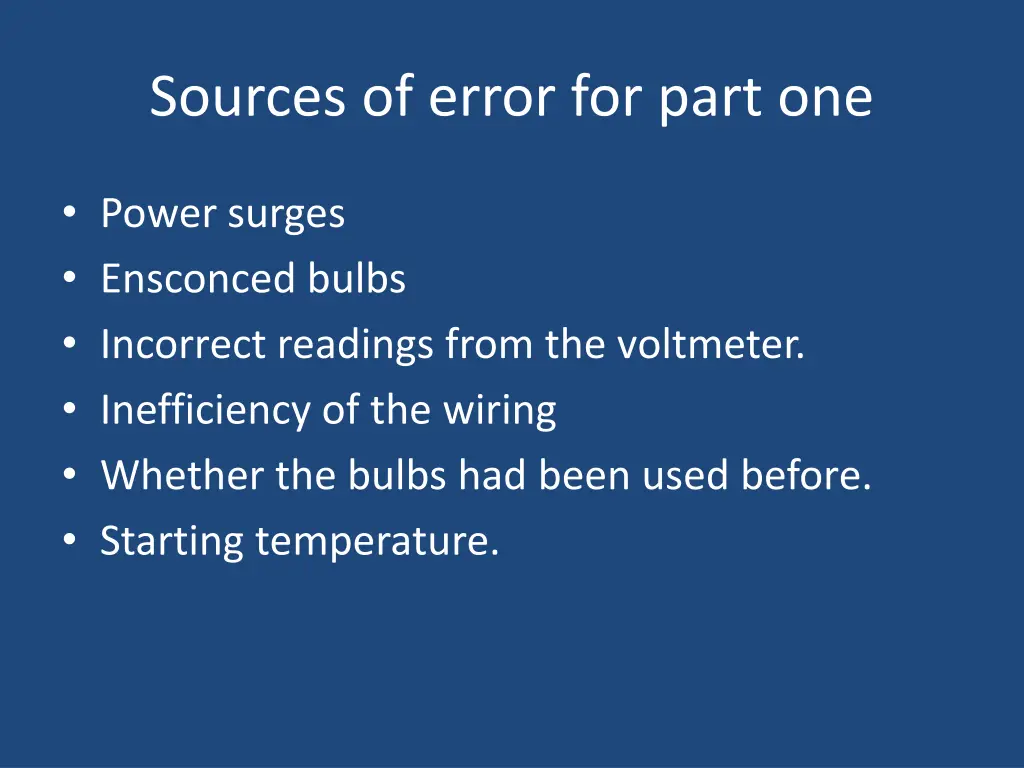sources of error for part one