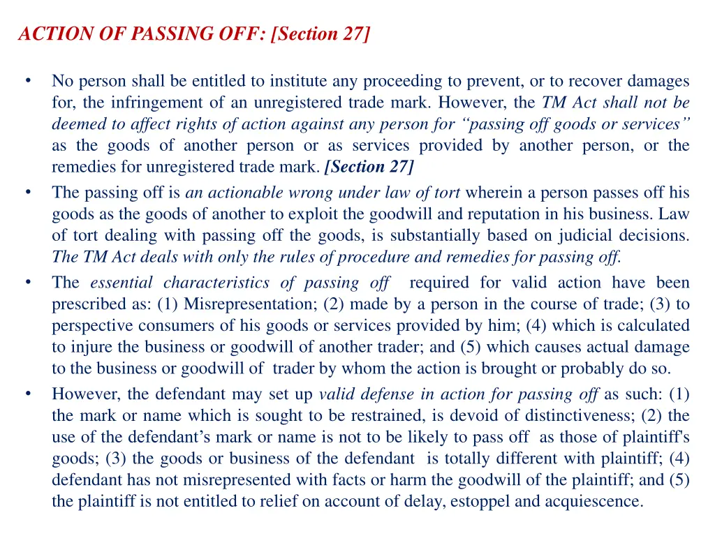action of passing off section 27