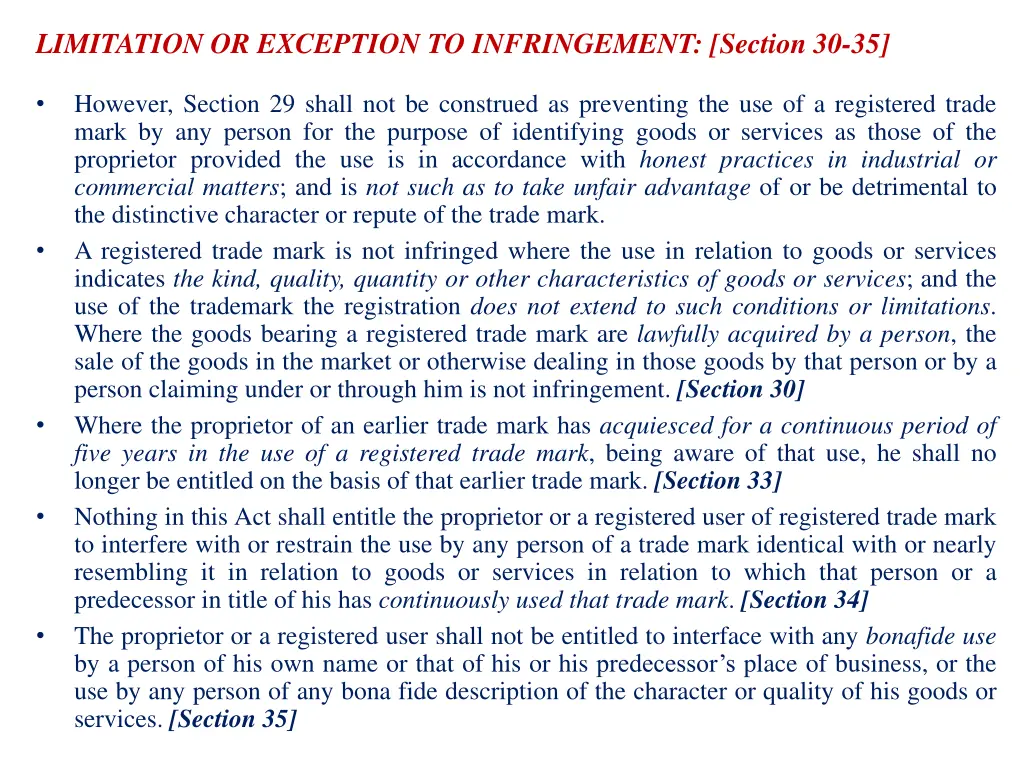 limitation or exception to infringement section