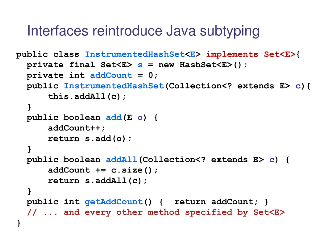 interfaces reintroduce java subtyping