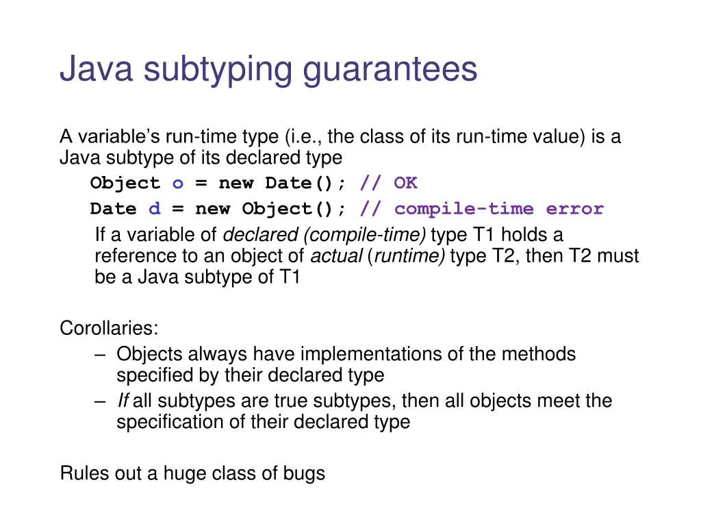 java subtyping guarantees