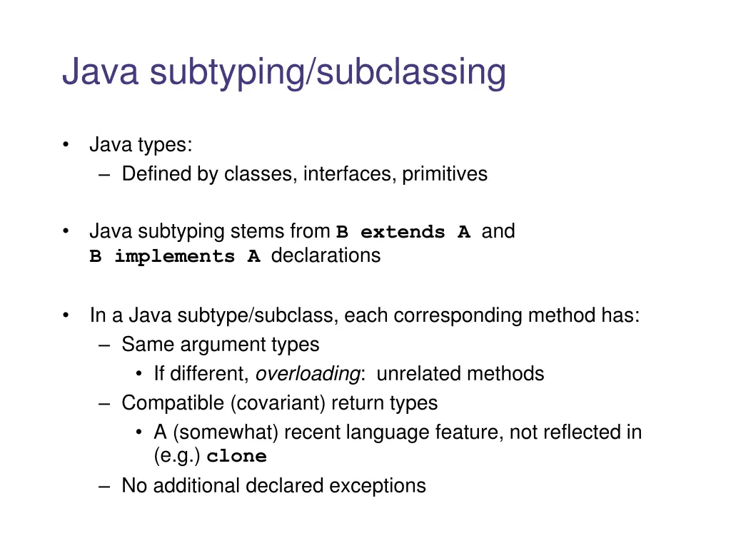 java subtyping subclassing