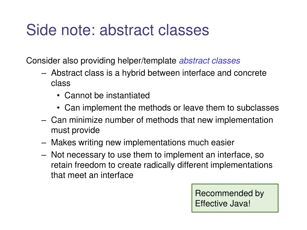 side note abstract classes