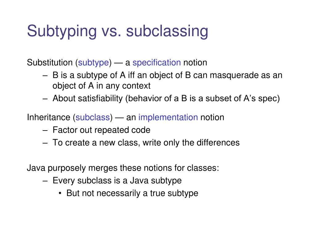 subtyping vs subclassing