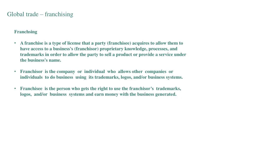 global trade franchising