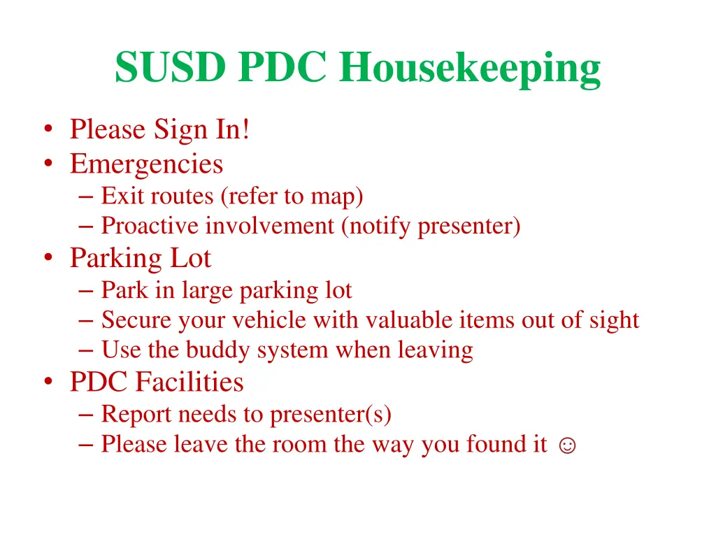 susd pdc housekeeping