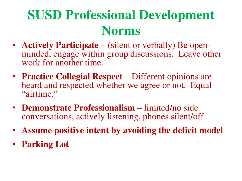 susd professional development norms actively