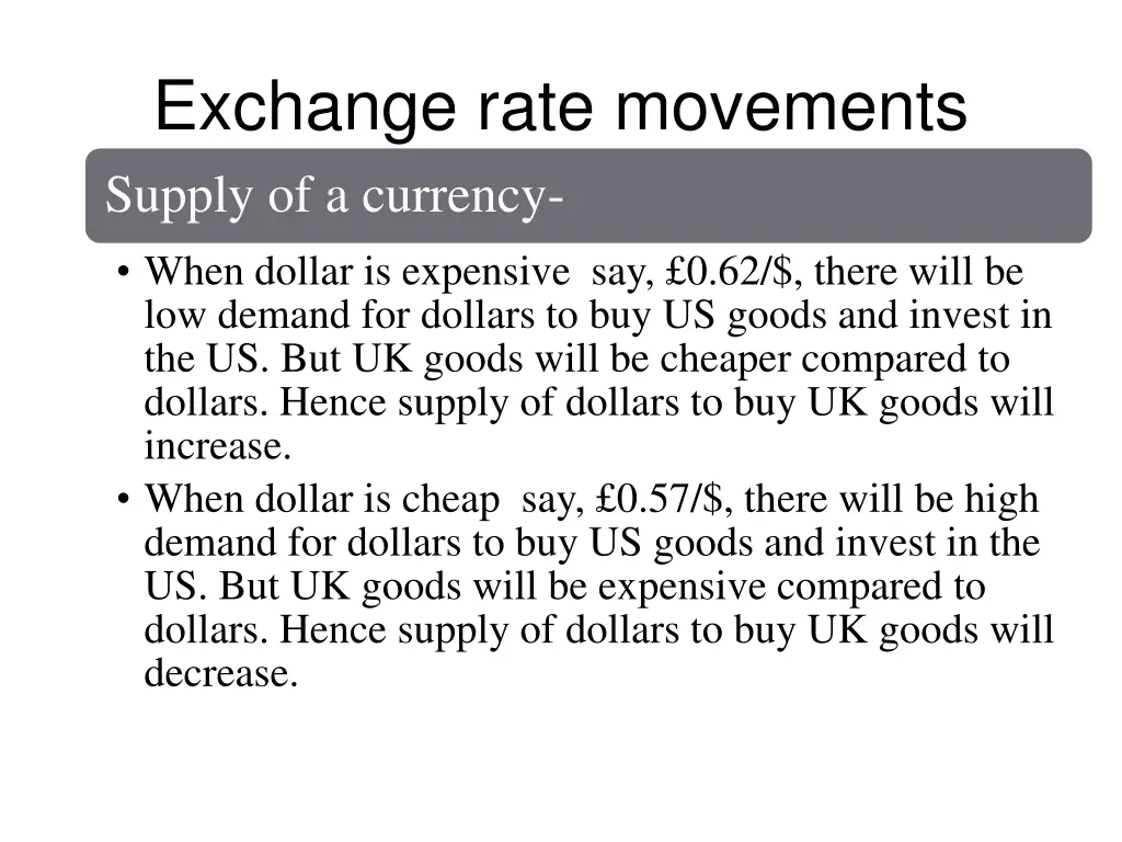 exchange rate movements supply of a currency