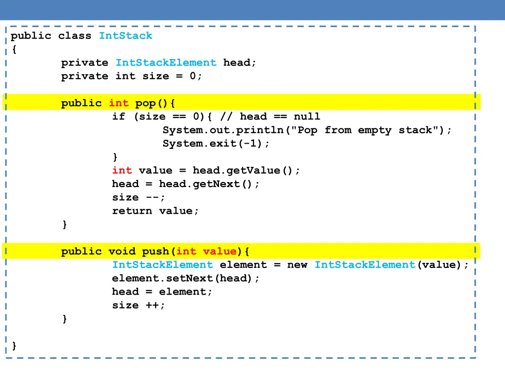 public class intstack private intstackelement